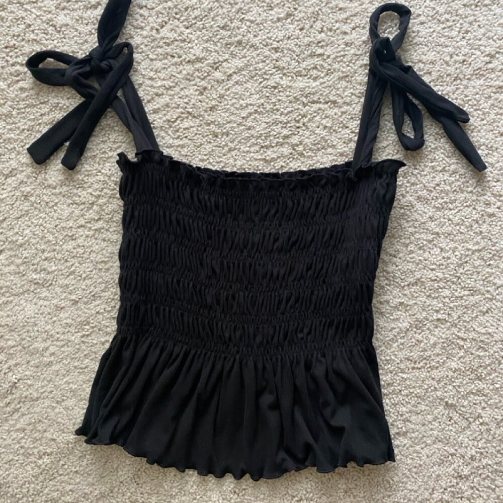 Altar’d State black ruched sleeveless Crop Top tie shoulders
